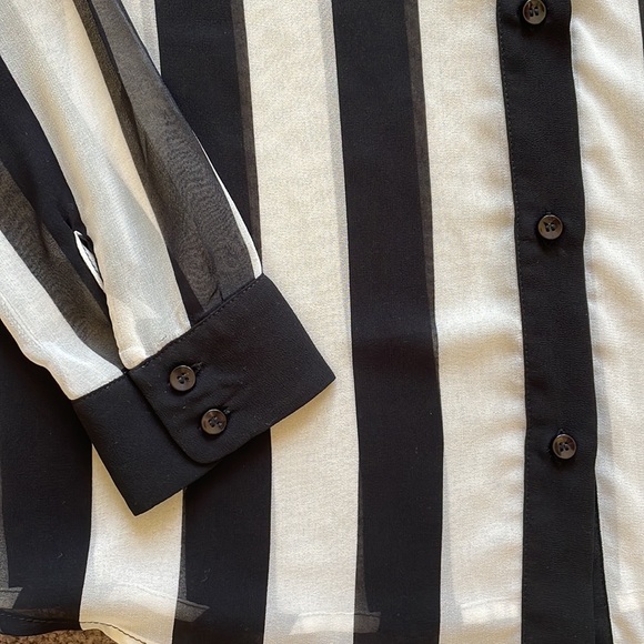 BLACK FRIDAY black + white striped sheer top +collar stud detailing - Picture 7 of 12
